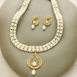 Sri Jagdamba Pearls Spectacular Dual Line Pearl Necklace Set-image-53