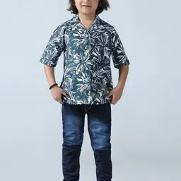 TAHVO Boys Floral Printed Spread Collar Comfort Cotton Shirt-image-3