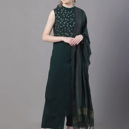 Tulsattva Women Floral Embroidered Regular Pure Cotton Kurta with Palazzos & With Dupatta-image-87