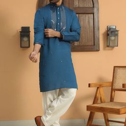 KRAFT INDIA LUXE Men Ethnic Motifs Yoke Design Regular Sequinned Kurta with Salwar-picture-12