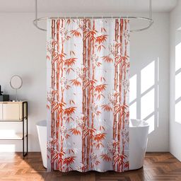 Kuber Industries Orange & White Floral Printed Shower Curtains-91