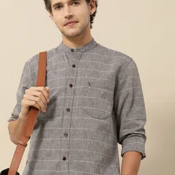 Mr Bowerbird Men Grey Tailored Fit Horizontal Stripes Casual Shirt-picture-6