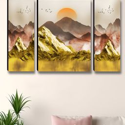 Myntra Elegant Homes Gold-Toned & Peach 3 Pieces Rising Sun Wall Art-image-62