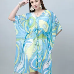 PURYS Abstract Printed Gathers Tie-Up Shrug-19