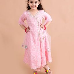 Pspeaches Three Fourth Sleeves Bandhni Angarakha Kurta & Pajama Set - Pink-picture-48