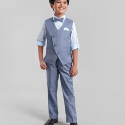 Robo Fry Full Sleeves Textured Party Suit with Bow - Blue-picture-48