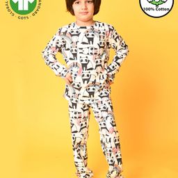 Anthrilo Full Sleeves Seamless Panda & Rainbow Printed Tee With Coordinating Pyjama - White-image-85
