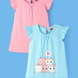 Babyhug Flutter Sleeves Nighty Kitten Print Pack of 2 - Blue-image-19