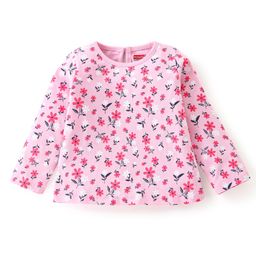 Babyhug 100% Cotton Knit Full Sleeves T-Shirt with Floral Print - Pink-image-16
