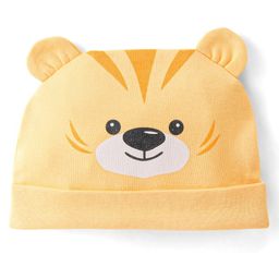 Babyhug 100% Cotton Knit Tiger Print Cap - Mustard-image-84