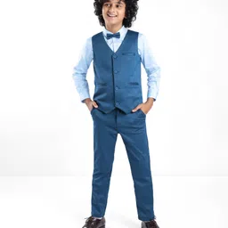 Pine Kids Full Sleeves Party Suit With Bow Solid Colour - Teal Blue-picture-34