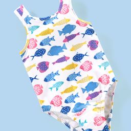 Babyhug V Cut Sleeveless Swimsuit Fish Print -White-image-42