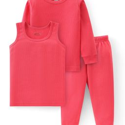 Babyhug  Full Sleeves Thermal Vest Pullover & Pant Set Solid Colour - Dark Pink-image-57