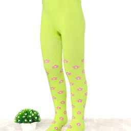 Cute Walk by Babyhug Cotton Elastane Antibacterial Footed Tights Floral Design - Neon Green-picture-30