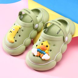 Babyoye Clogs with Backstrap Closure & Duck Applique - Olive Green-picture-3