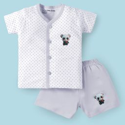 Little Darlings Interlock Knit Half Sleeves Shorts Night Suit with Polka Dots - Grey & White-image-75
