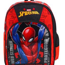 Spider Man 2 Compartment with Pvc Embossed Front Pocket School Bag Red and Black - 14 Inches-24