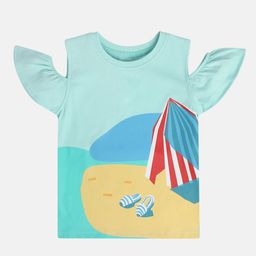 MINI KLUB Cotton Half Sleeves Beach Printed Top - Blue-image-77