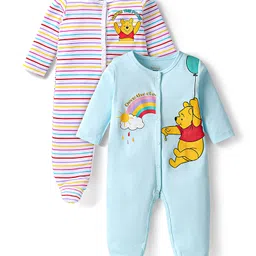 Babyhug Disney Interlock Knit Full Sleeves Footed Sleepsuits With Winnie The Pooh Graphics Pack Of 2 - Light Blue-picture-0