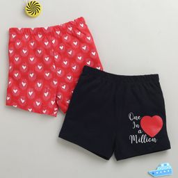 BUMZEE Cotton Knit Above Knee Length Heart Printed Shorts Pack of 2 - Red & Navy Blue-image-14