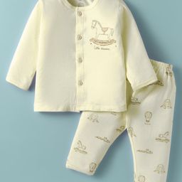 Zero Interlock Knit Full Sleeves Co-Ords Night Suit With Horse Print - Peach-image-49