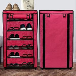 Urban Choice 6-Shelves Modular Metal Shoe Rack With Pink Cover - Perfect for Entryway & Closet Storage-image-89