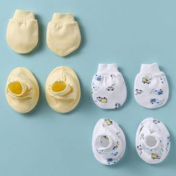 Bubble Pop Cotton Knit Mittens & Booties Set with Cars & Truck Print Pack of 2 - Light Yellow & White-picture-25