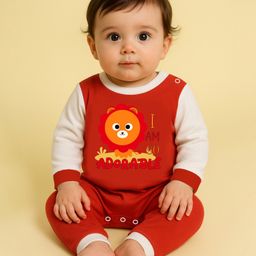 The Peppy Tend 100% Cotton Knit Full Sleeves I Am So Adorable Text Printed Romper - Red & White-image-46