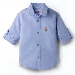 Us Polo Assn Cotton Woven Roll Up Sleeves Shirt with Logo Embroidery - Light Blue-picture-13