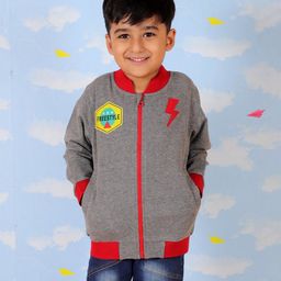 The Mom Store Cotton Blend Knit Full Sleeves Thunderbolt Printed Light Winter Bomber Jacket - Grey-picture-17