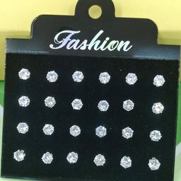Shivarth Set of 12 Silver-Plated Metal American Diamond Earrings-image-73