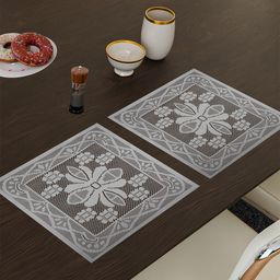 Kuber Industries Set Of 2 White Cotton Square Plain Net Placemats-32
