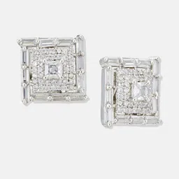 Anouk Rhodium Plated Cubic Zirconia Studded Square Shaped Studs image 3