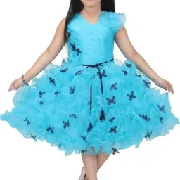 Zenat Blue Embellished Flared Sleeve Fit & Flare Midi Dress-image-46