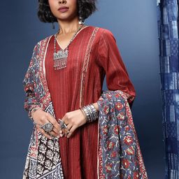 Taavi Regular Pure Cotton Bagru Kurta with Trousers & With Dupatta-47