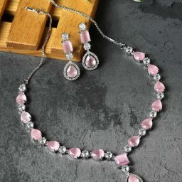 Zeneme Rhodium Plated AD Studded Jewellery Set-46