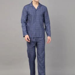 English Navy Navy Blue Relaxed Fit Checkered Night Suit-image-73
