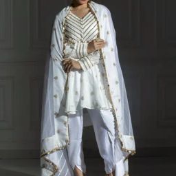 Monk and Mei Ivory White Cleopatra Ashen Dhoti Set-image-92