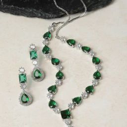 Zeneme Rhodium Plated AD Studded Jewellery Set-image-98