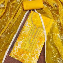 Blissta Floral Printed Beads & Stones Organza Unstitched Dress Material-picture-32