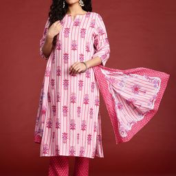 Anouk Striped Regular Cotton Kurta with Trousers & With Dupatta-16