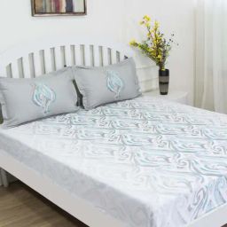 GMF Grey & Aqua Cotton 144 TC Bed Sheet Set-image-10