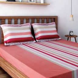 Swayam Stripes Pink & White 180 TC Cotton Single Bedsheet with 1 Pillow Cover-image-64