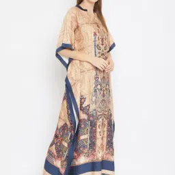 The Kaftan Company Beige & Blue Printed Kaftan Nighty-picture-32