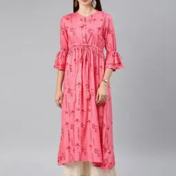 Alena Pink Printed A Line Kurta-29