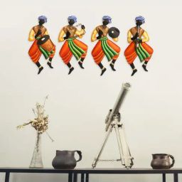eCraftIndia Set Of 4 Tribal Man Playing Different Musical Instruments Wall Hanging-6