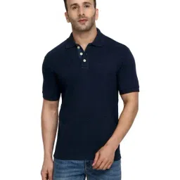 Chkokko Navy Regular Fit Polo T-Shirt-image-5