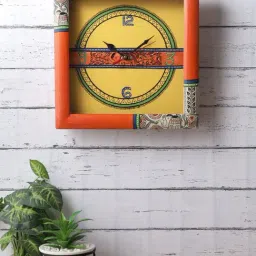 Aapno Rajasthan Orange & Yellow Wooden Wall Clock - Set of 1-picture-35