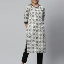 Aurelia Women Grey Floral Print Rayon Kurta-image-98