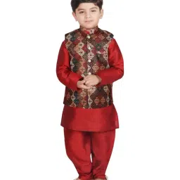 SG Yuvraj Kids Brown & Maroon Printed Full Sleeves Kurta Set-image-83